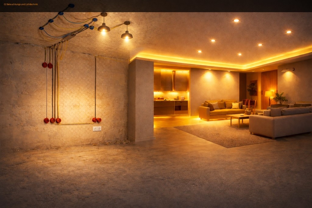 Moderne Wohnräume mit Beleuchtung